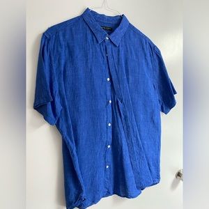 Men’s blue linen banana republic button front short sleeve shirt size XL